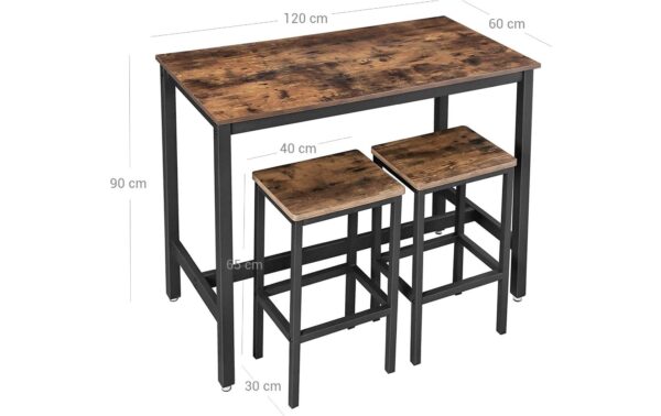 1309765_2 - Mediatech Vasagle Bartisch mit 2 Hocker 120 x 60 x 90 cm, Stühle 40x30x65 cm