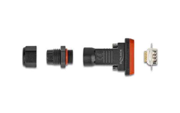 Delock D-Sub HD 9 Pin Stecker mit Gehäuse, IP67, wasserfest