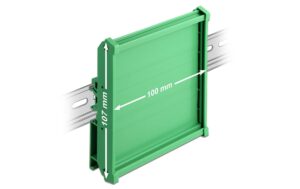 Delock Platinenhalterung (107mm), 10cm lang für Hutschienen, grün
