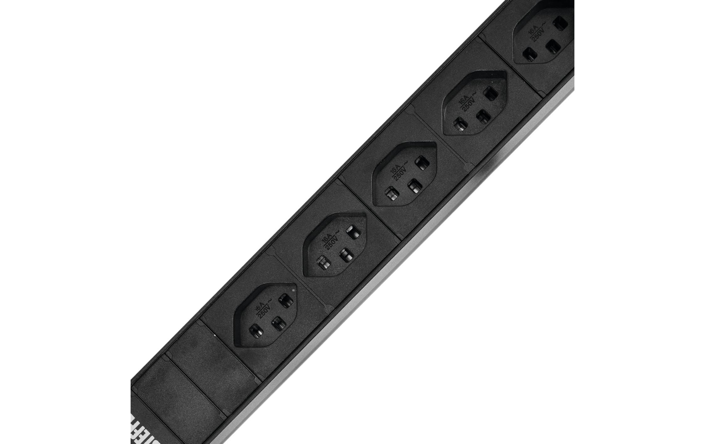 1351536_1 - Mediatech Steckdosenleiste ALUMODULAR, 8xT23, schwarz 3m Kabel, Rack Halter 19