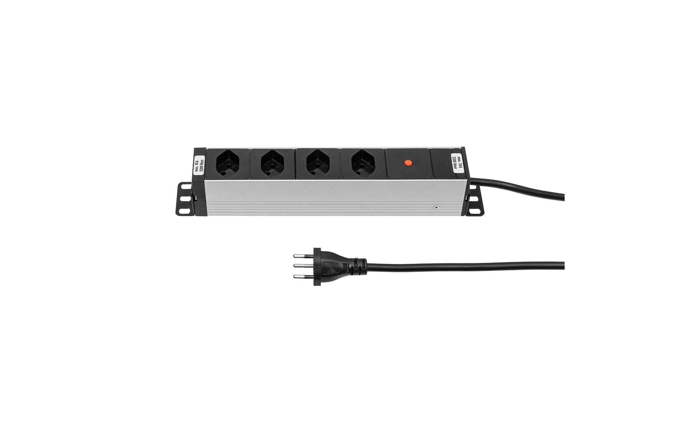 1351538 - Mediatech STEFFEN Steckdosenleiste ALUMODULAR, 4xT13, silber 3m Kabel, Resetknopf kaufen | Mediatech.ch