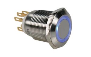 Velleman Drucktaster Edelstahl 19mm SPDT 1NO 1NC, blaue Ringbeleuchtung