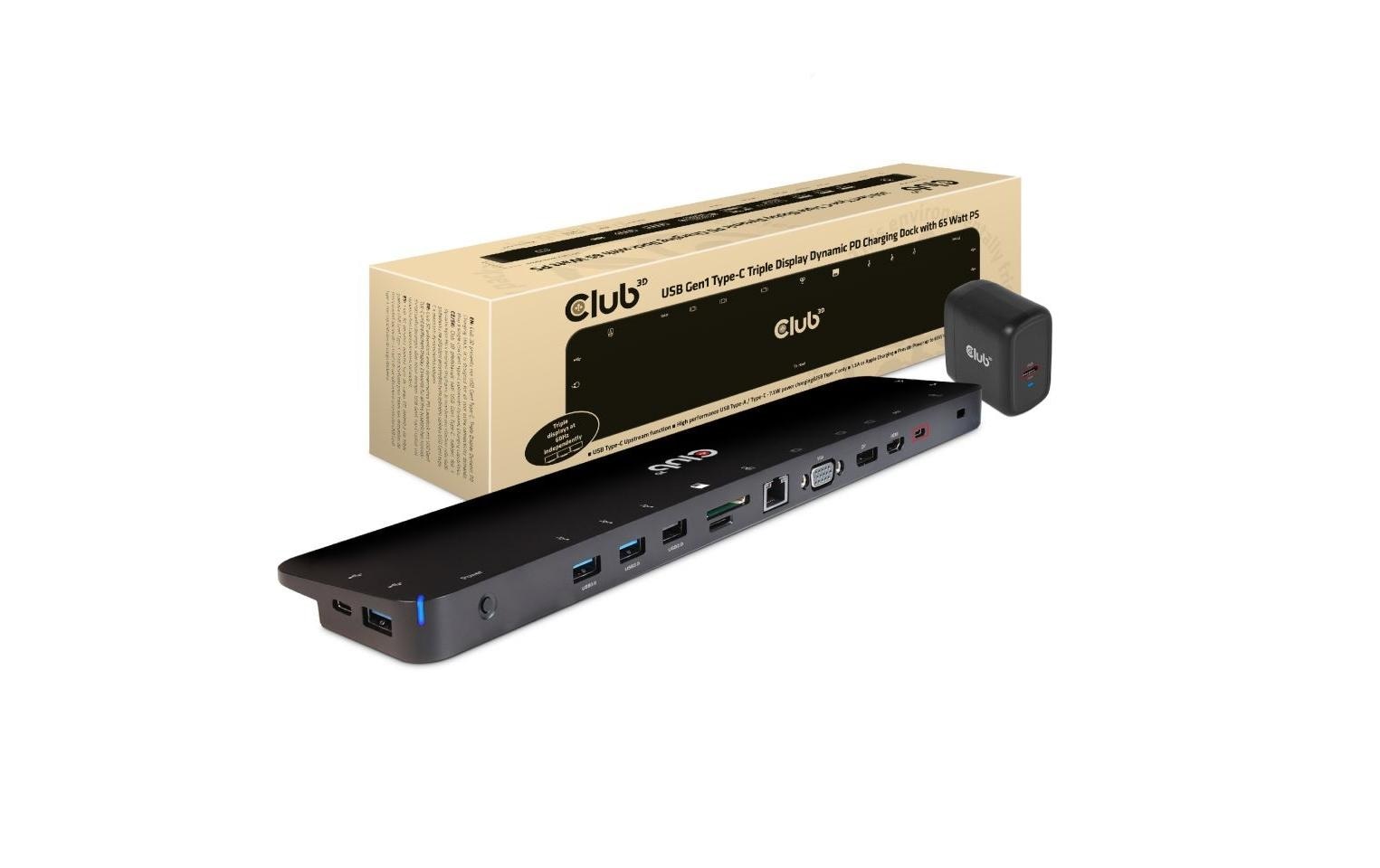 1386171 - Mediatech Club 3D, Dockingstation USB C 65W Lade HDMI, DP, USB, RJ45, Audio, VGA, SD, Stereo