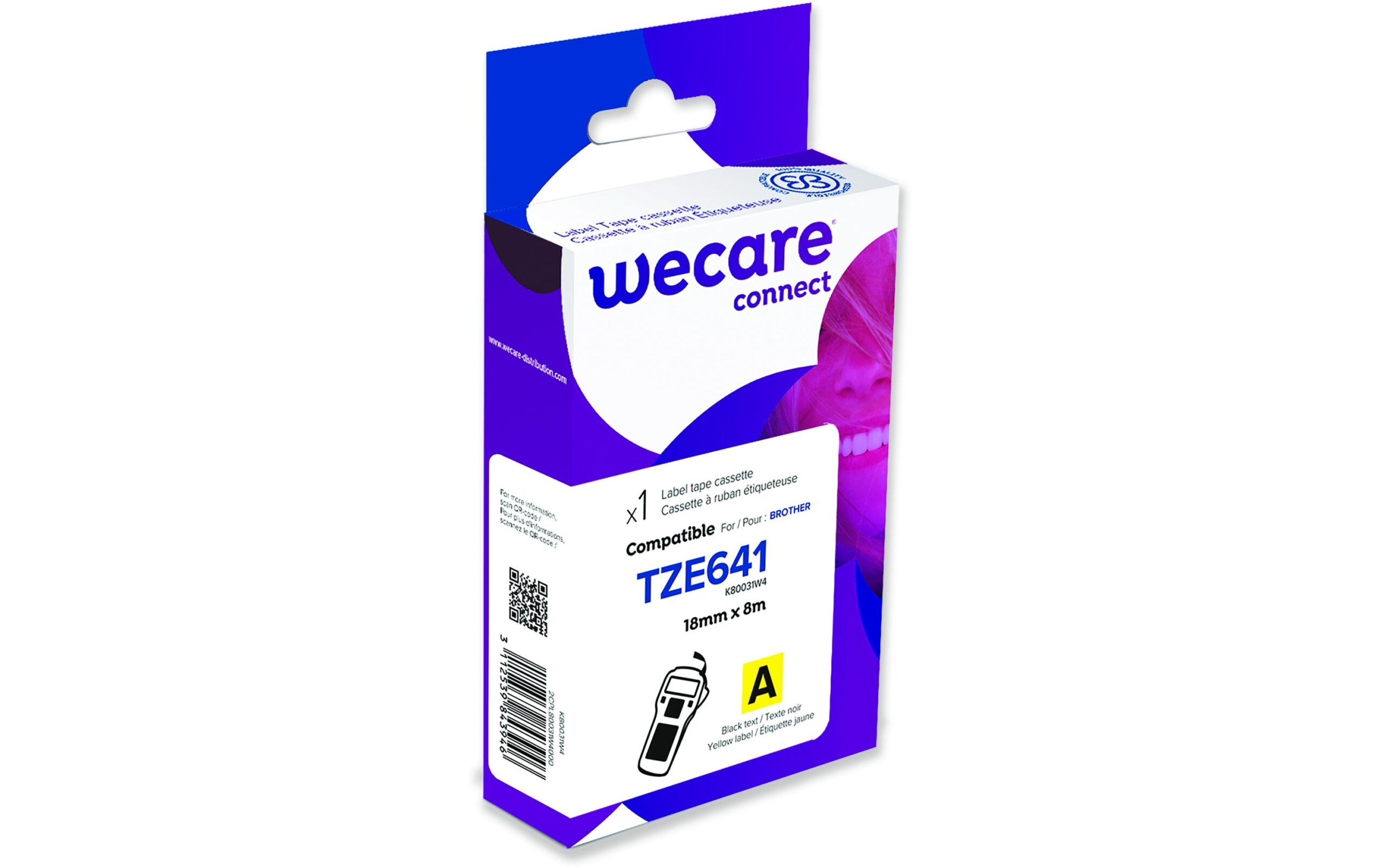 1405132 - Mediatech WECARE Band, laminiert 18 mm TZE-641, schwarz auf gelb kaufen Schweiz | Mediatech.ch
