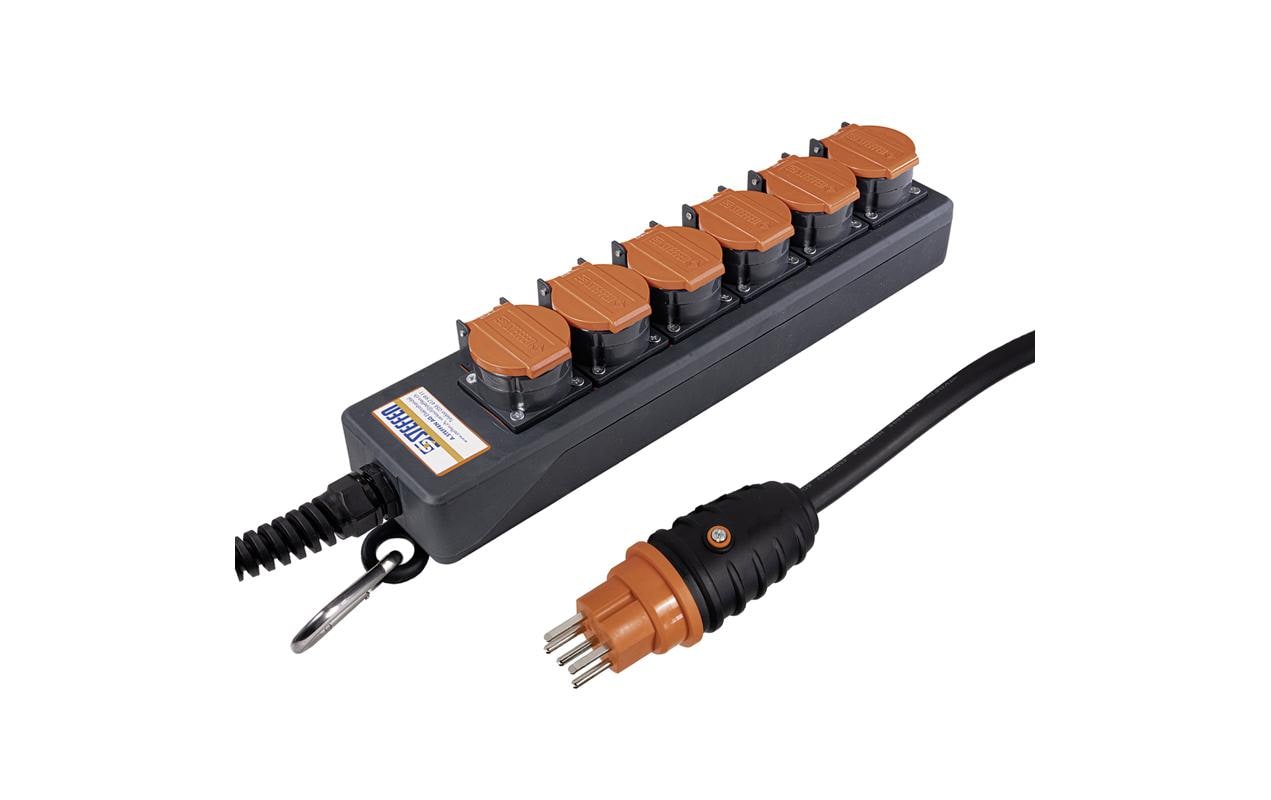 1419918 - Mediatech Steffen Steckdosenleiste Professional 6xT15 schwarz-orange, IP55, 5x1.5mm, 5m Kabel kaufen Schweiz | Mediatech.ch