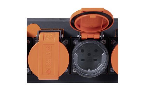 1419918_2 - Mediatech Steffen Steckdosenleiste Professional 6xT15 schwarz-orange, IP55, 5x1.5mm, 5m Kabel