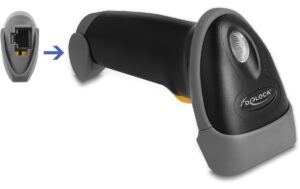 Delock 90584 1D Barcode Scanner schwarz, mit Anschlusskabel und Halterung