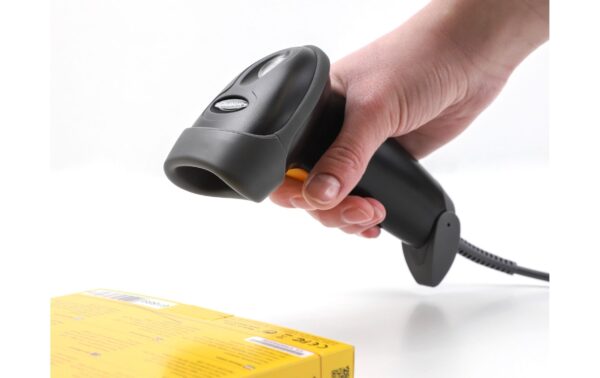Delock 90584 1D Barcode Scanner schwarz, mit Anschlusskabel und Halterung