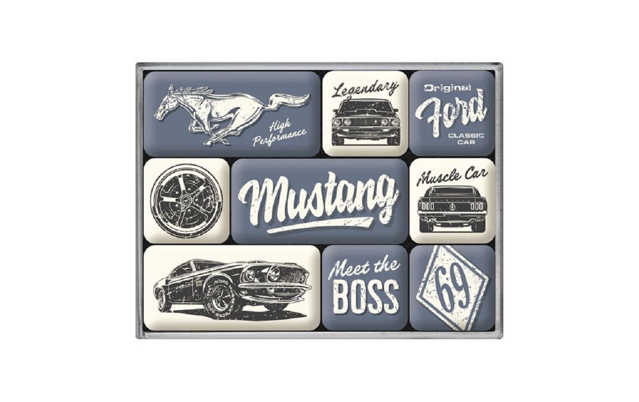 1425520 - Mediatech Nostalgic Art Magnet-Set Ford Mustang 9 Stück, Gross: 9x7 cm, Klein: 2x3 cm kaufen Schweiz | Mediatech.ch