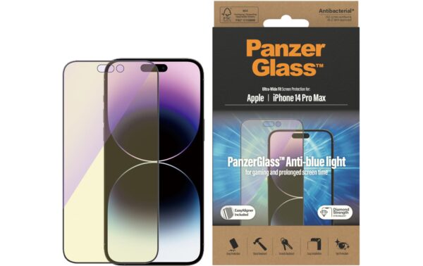 PanzerGlass Ultra Wide Fit, Anti Bluelight fürs iPhone 14 Pro Max mit Applicator