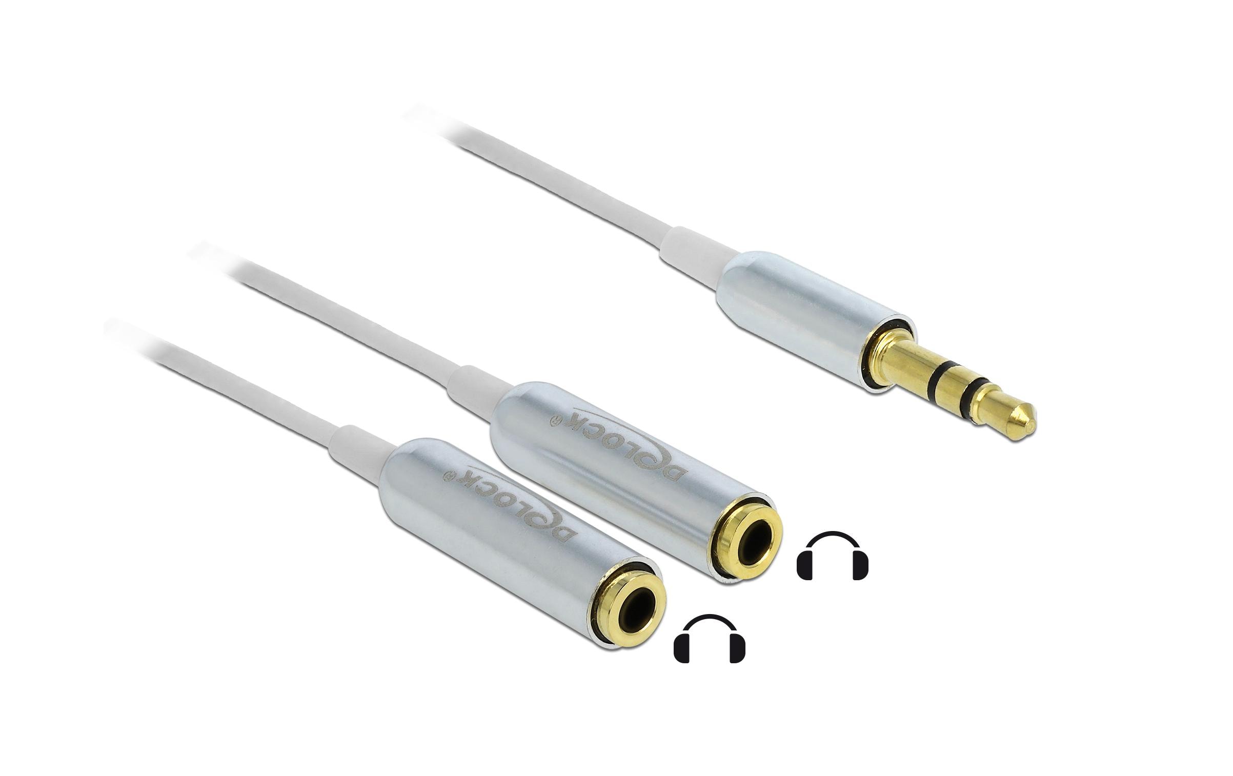 1430496_1 - Mediatech Delock Audio 3.5mm 3Pin Klinkenstecker 25cm zu 2x Klinkenbuchse 3.5mm 3 Pin, weiss