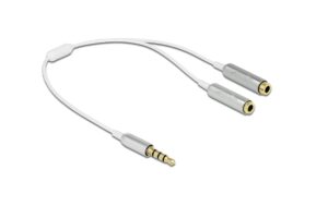 Delock Audio 3.5mm 4Pin Klinkenstecker 25cm zu 2x Klinkenbuchse 3.5mm 4 Pin, weiss