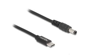 Delock Ladekabel USB-C-5.5x2.1mm Stecker Stecker, 1.5m, schwarz, 20 V