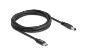 Delock Ladekabel USB-C-5.5x2.1mm Stecker Stecker, 1.5m, schwarz, 20 V