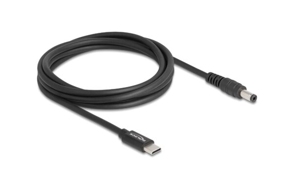 Delock Ladekabel USB-C-5.5x2.1mm Stecker Stecker, 1.5m, schwarz, 20 V