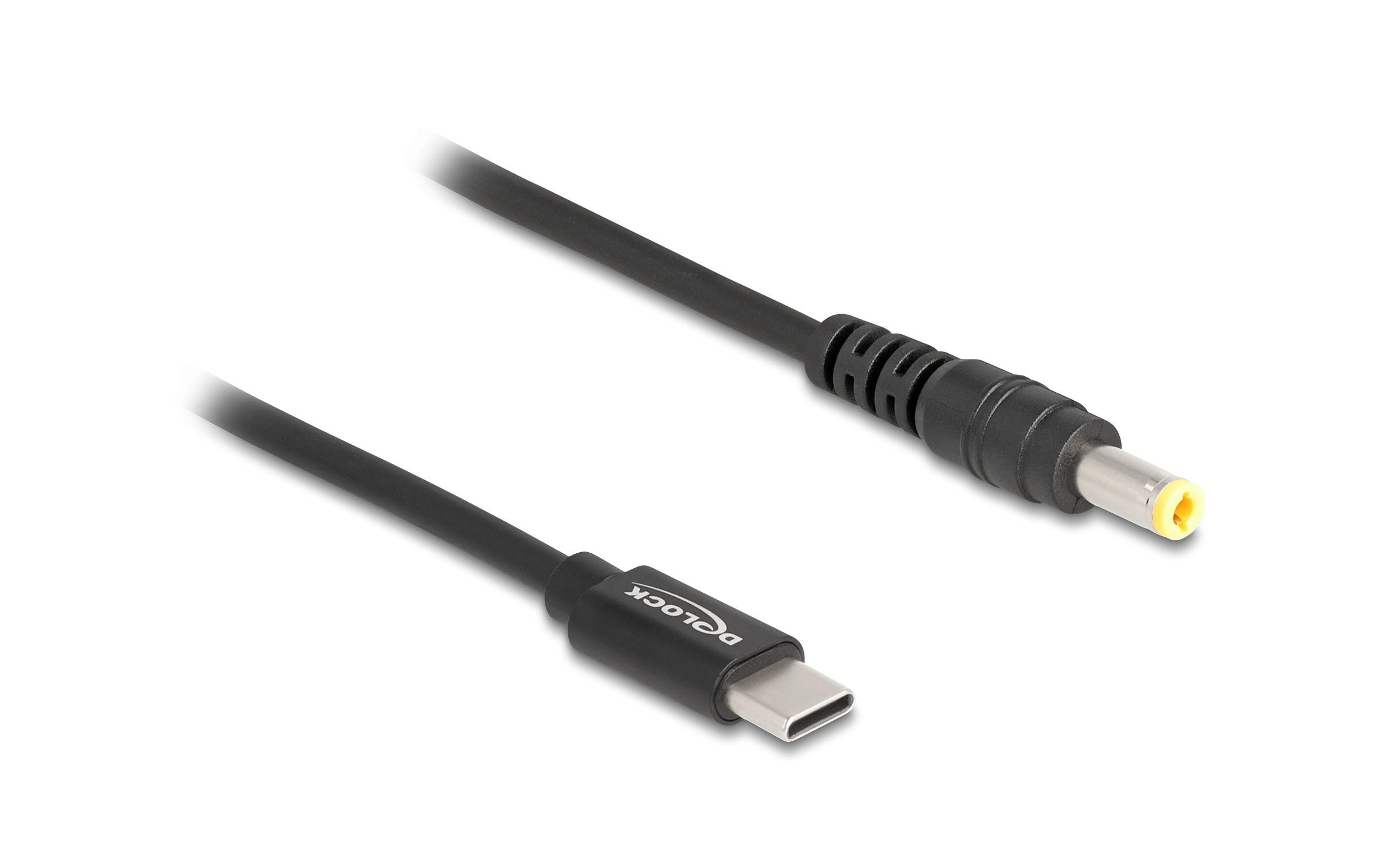 Delock Ladekabel USB-C-5.5x2.5mm Stecker, 1.5m, schwarz, 20 V