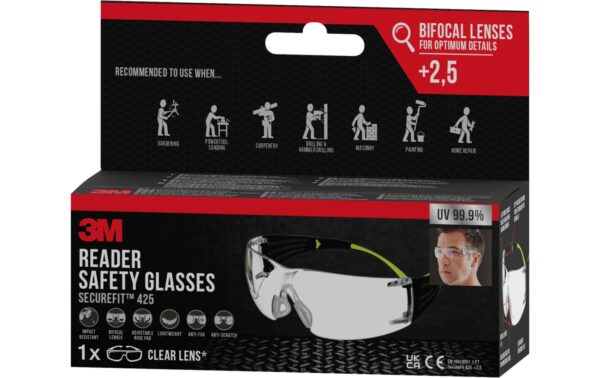 3M Schutzbrille mit +2.5 Dioptrie SecureFit 420, transparent