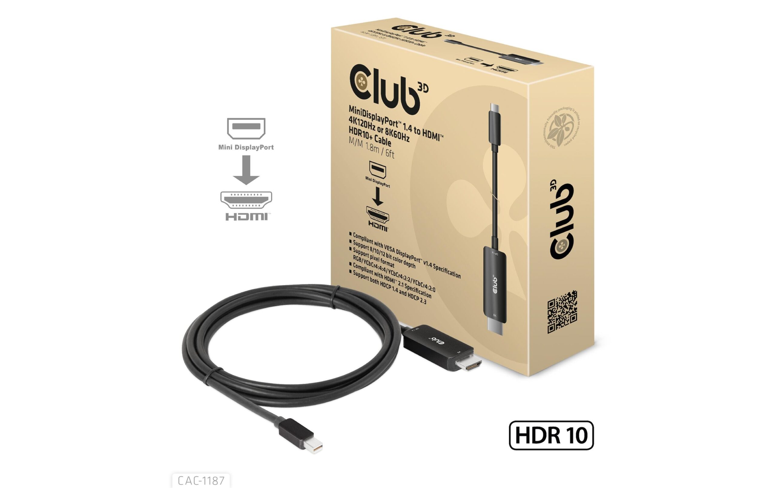 1448026 - Mediatech Club 3D, MiniDisplayPort auf HDMI Kabel, 1.8 Meter