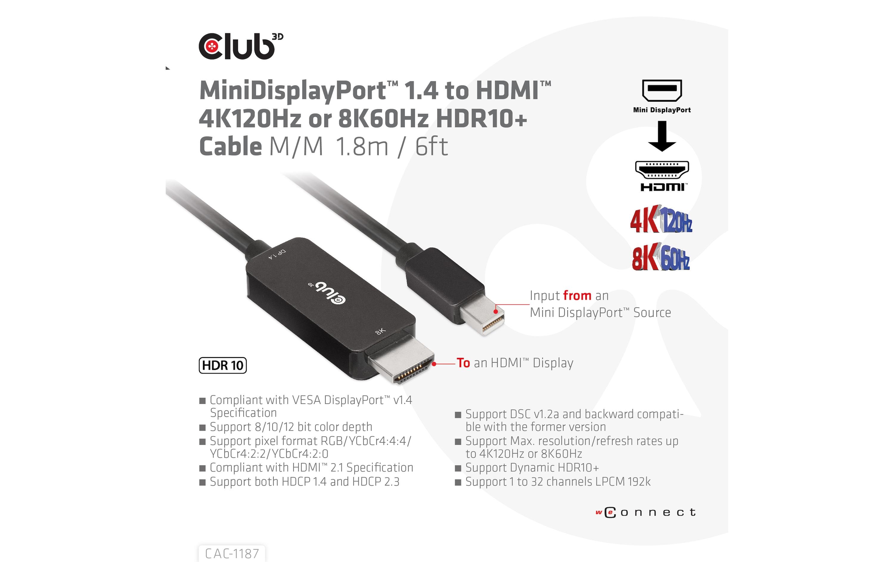 1448026_1 - Mediatech Club 3D, MiniDisplayPort auf HDMI Kabel, 1.8 Meter
