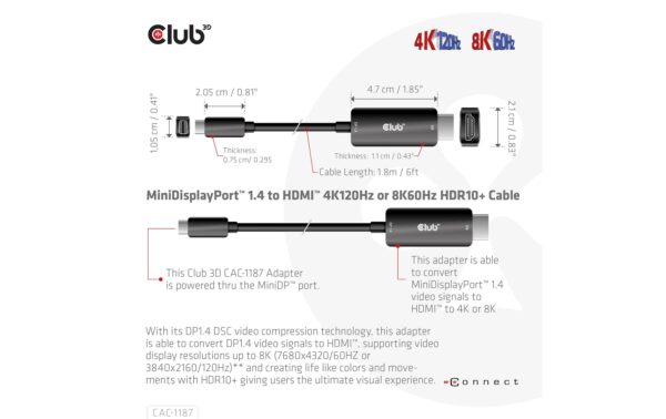 1448026_2 - Mediatech Club 3D, MiniDisplayPort auf HDMI Kabel, 1.8 Meter