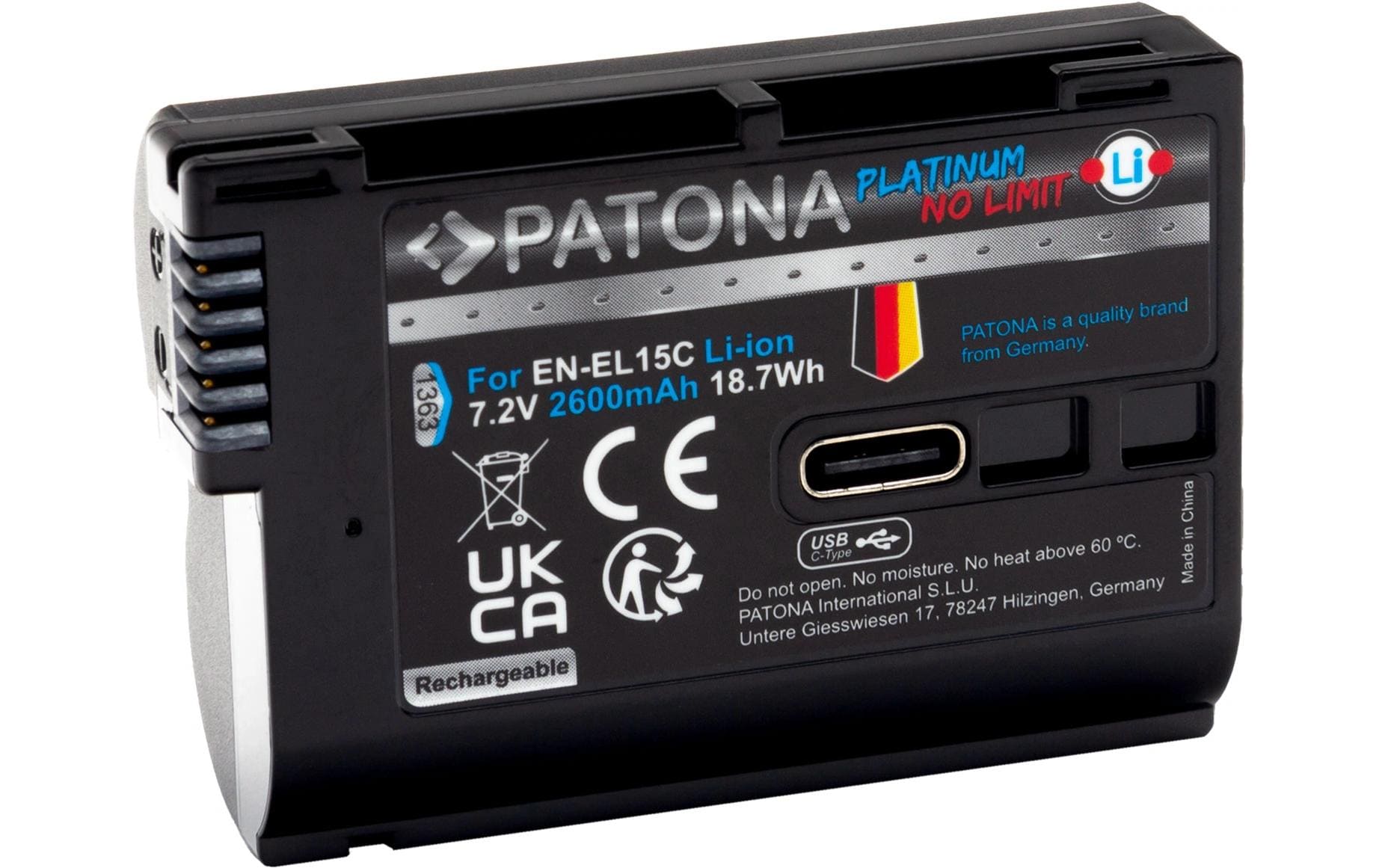 1450928 - Mediatech PATONA Platinum Akku EN-EL15C USB-C 2250mAh, 7V, USB-C Input kaufen Schweiz | Mediatech.ch