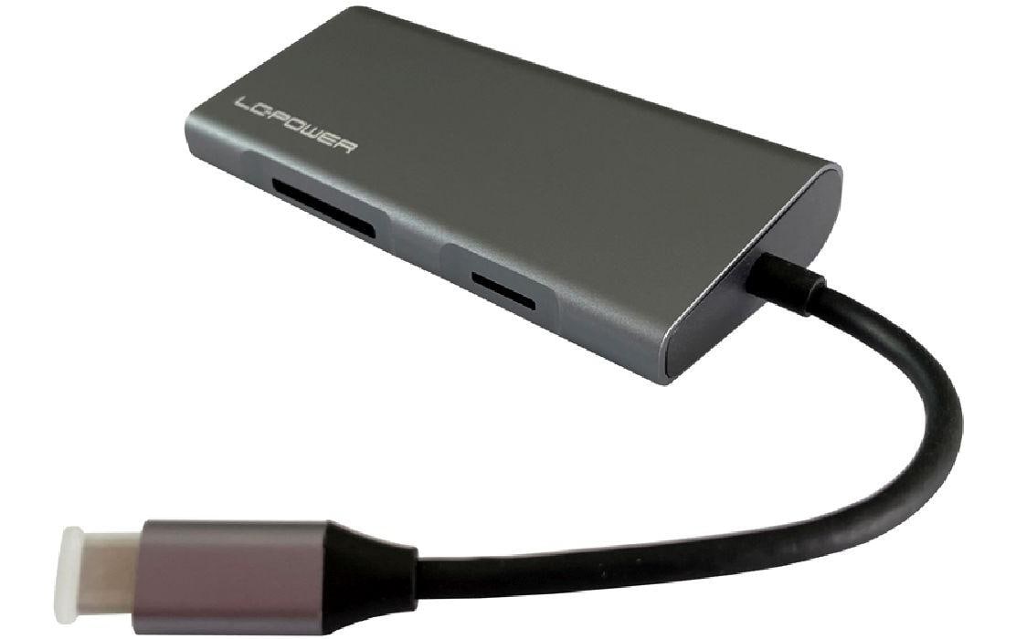 1453333_1 - Mediatech LC Power LC-HUB-C-multi-5, USB3/HDMI/PD/SD silber, Type-C PD, je 1x USB3/HDMI/DP/SD