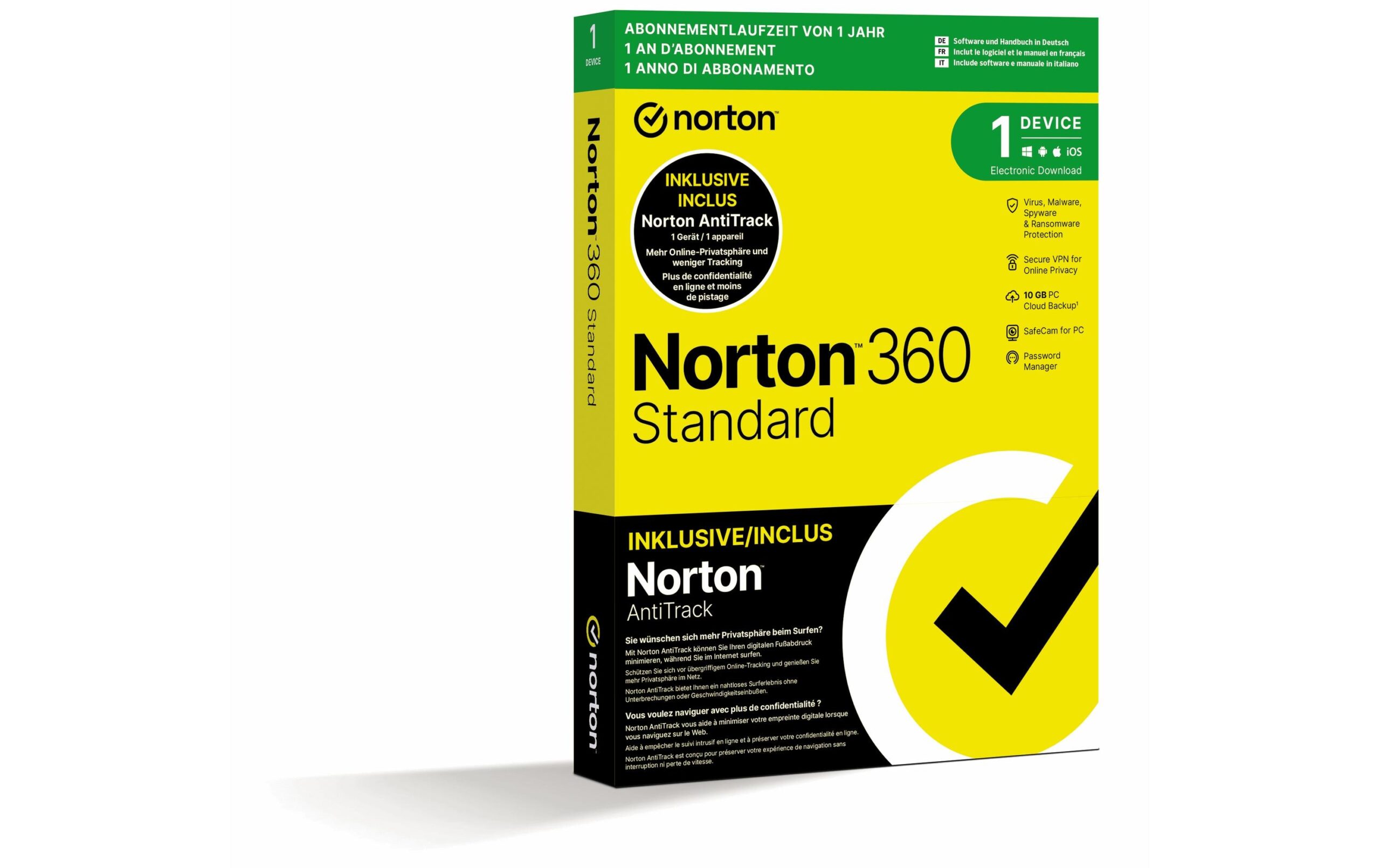 1454063 - Mediatech Norton 360 Standard w/AntiTrack Box, 1 PC, 1J, 10GB kaufen Schweiz | Mediatech.ch