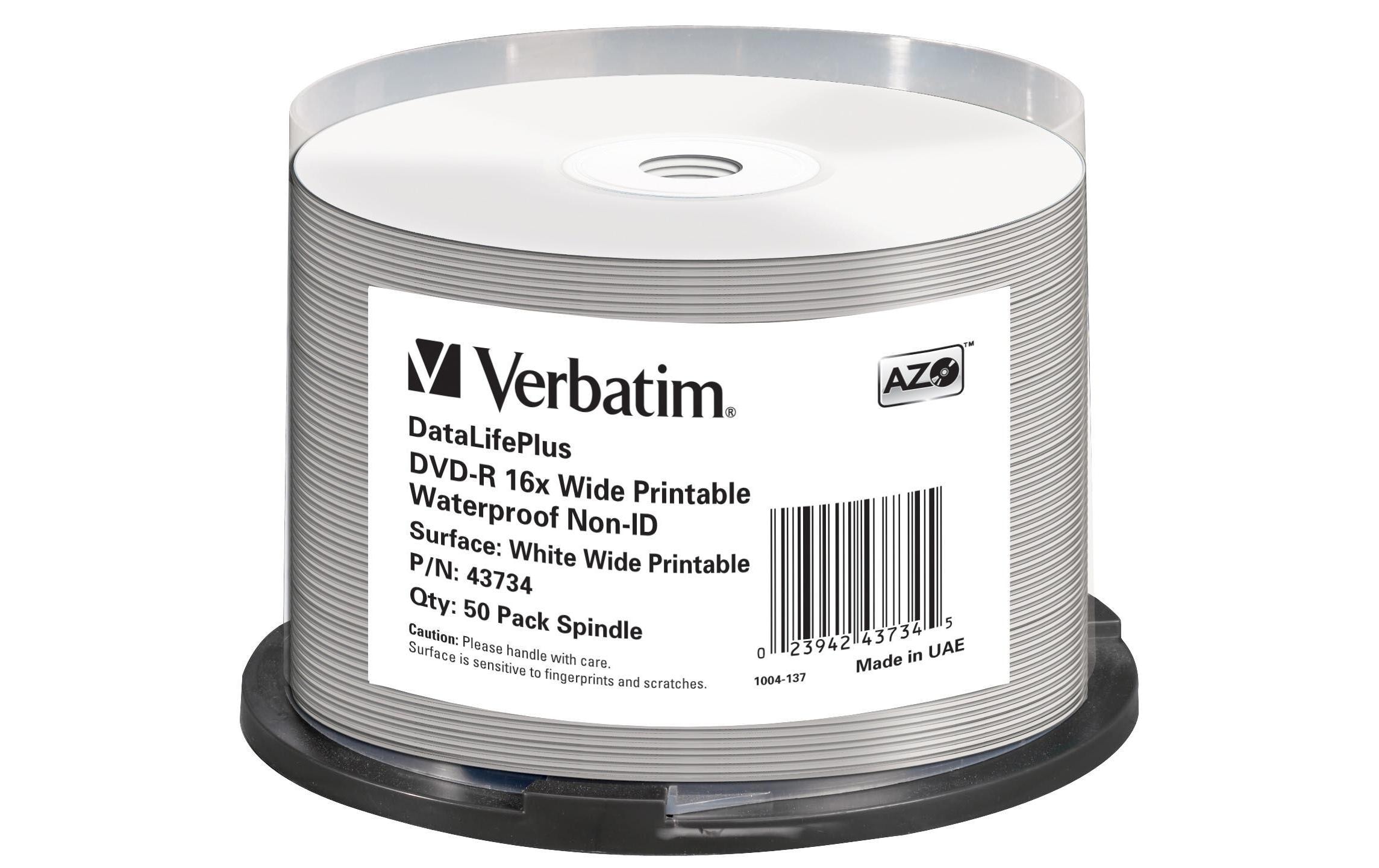 145829 - Mediatech Verbatim DVD-R Medien 4.7GB,16x,50er Spind Printable Surface Waterproof o. Logo