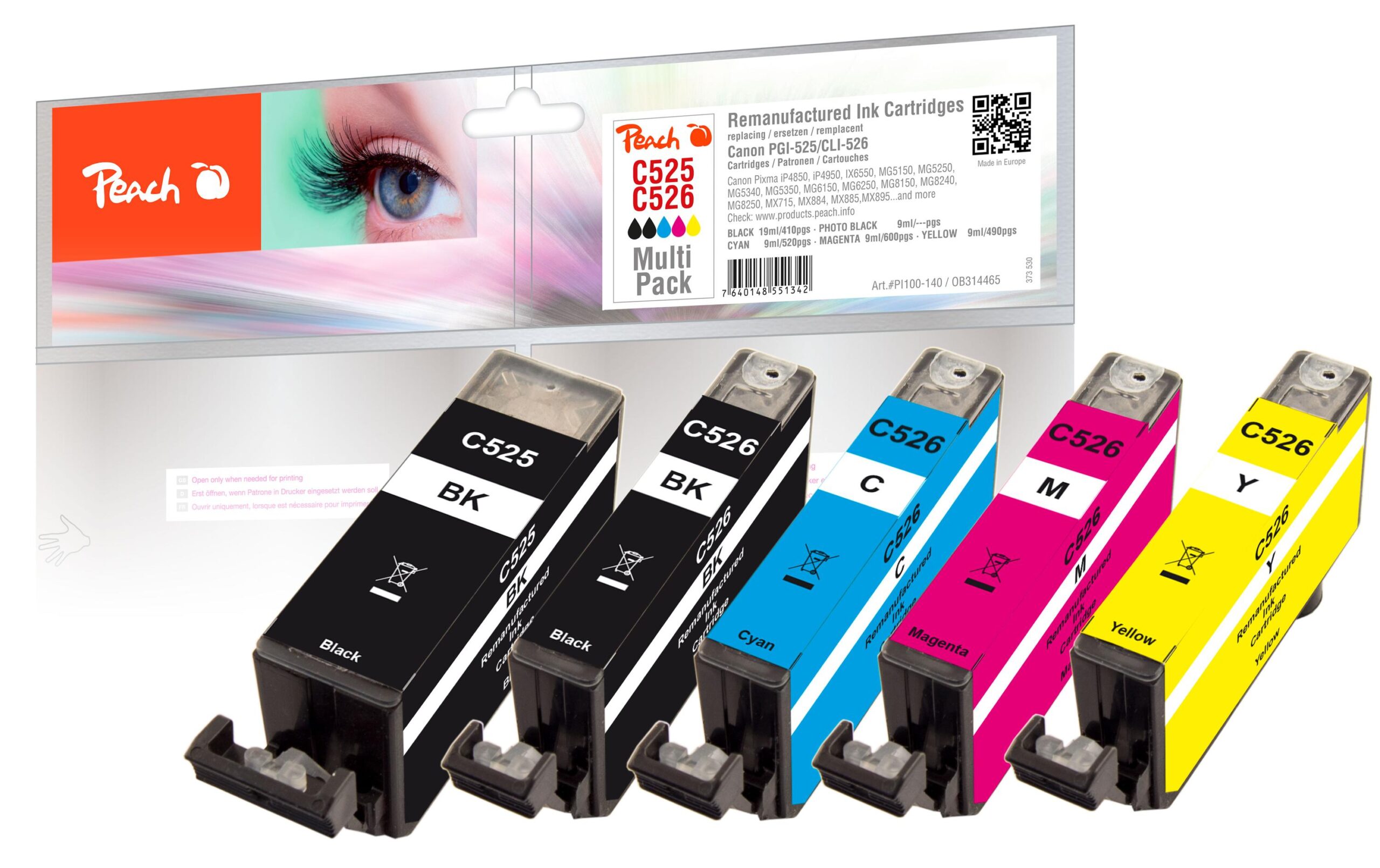 1476252 - Mediatech Peach Canon PGI-525/CLI-526, Multi-Plus 2x19, 4x9 ml,2x410,520, 600, 490 S.
