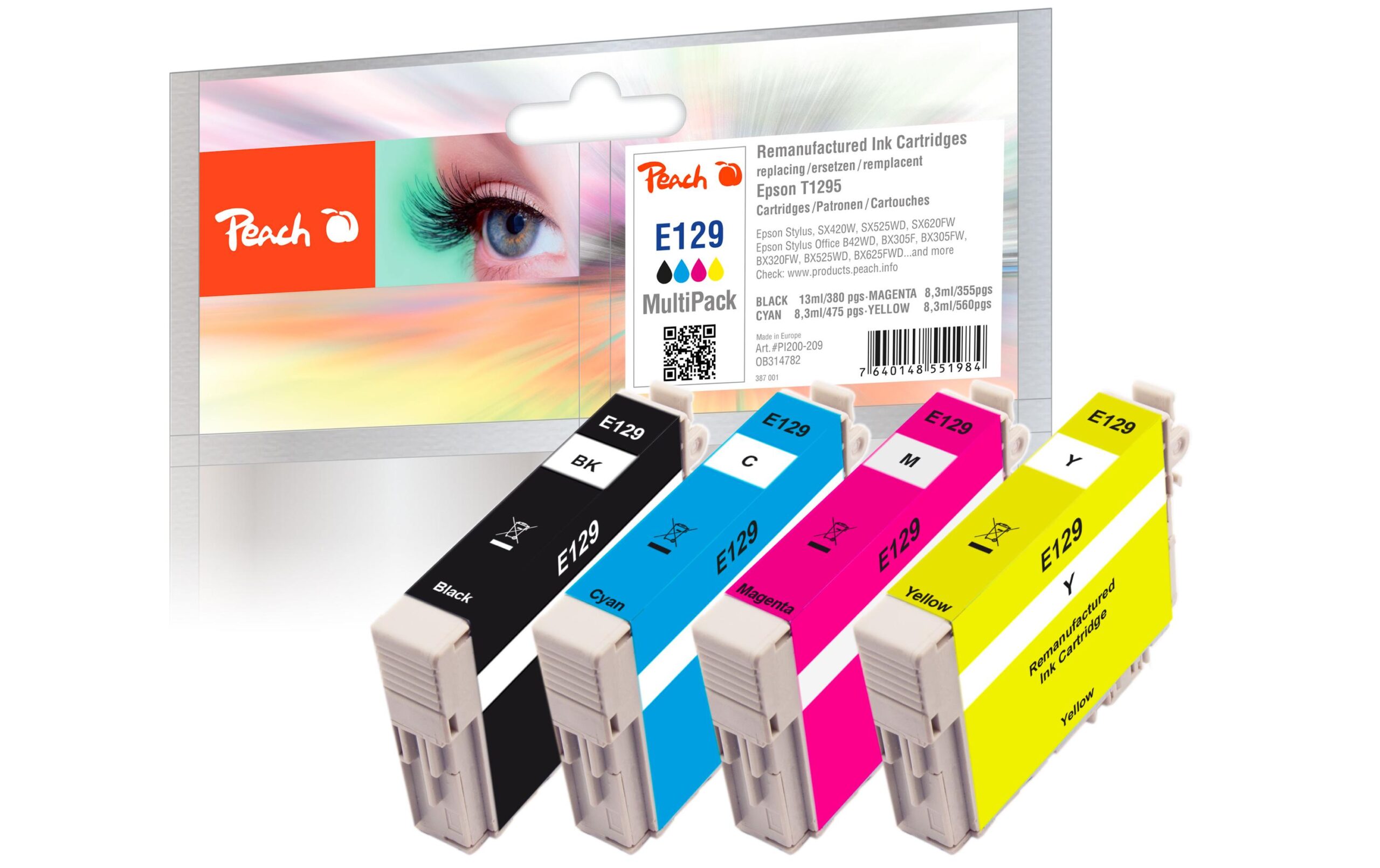 1476270 - Mediatech Peach Epson SX420W, Multi-Pack, T1295 1x13, 3x8,3 ml,380,475,355,560 S.