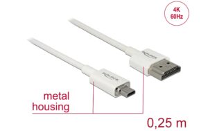 Delock HDMI-A Stecker - HDM Micro-D Stecker 4K, 0.25m, weiss, High Quality Slim
