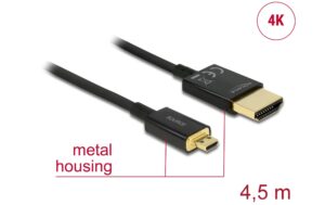 Delock HDMI-A Stecker - HDM Micro-D Stecker 4K, 4m, schwarz, High Quality Slim