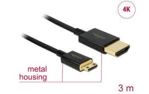 Delock HDMI-A Stecker - HDM Micro-C Stecker 4K, 3m, schwarz, High Quality Slim