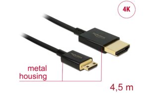 Delock HDMI-A Stecker - HDM Micro-C Stecker 4K, 4.5m, schwarz, High Quality Slim
