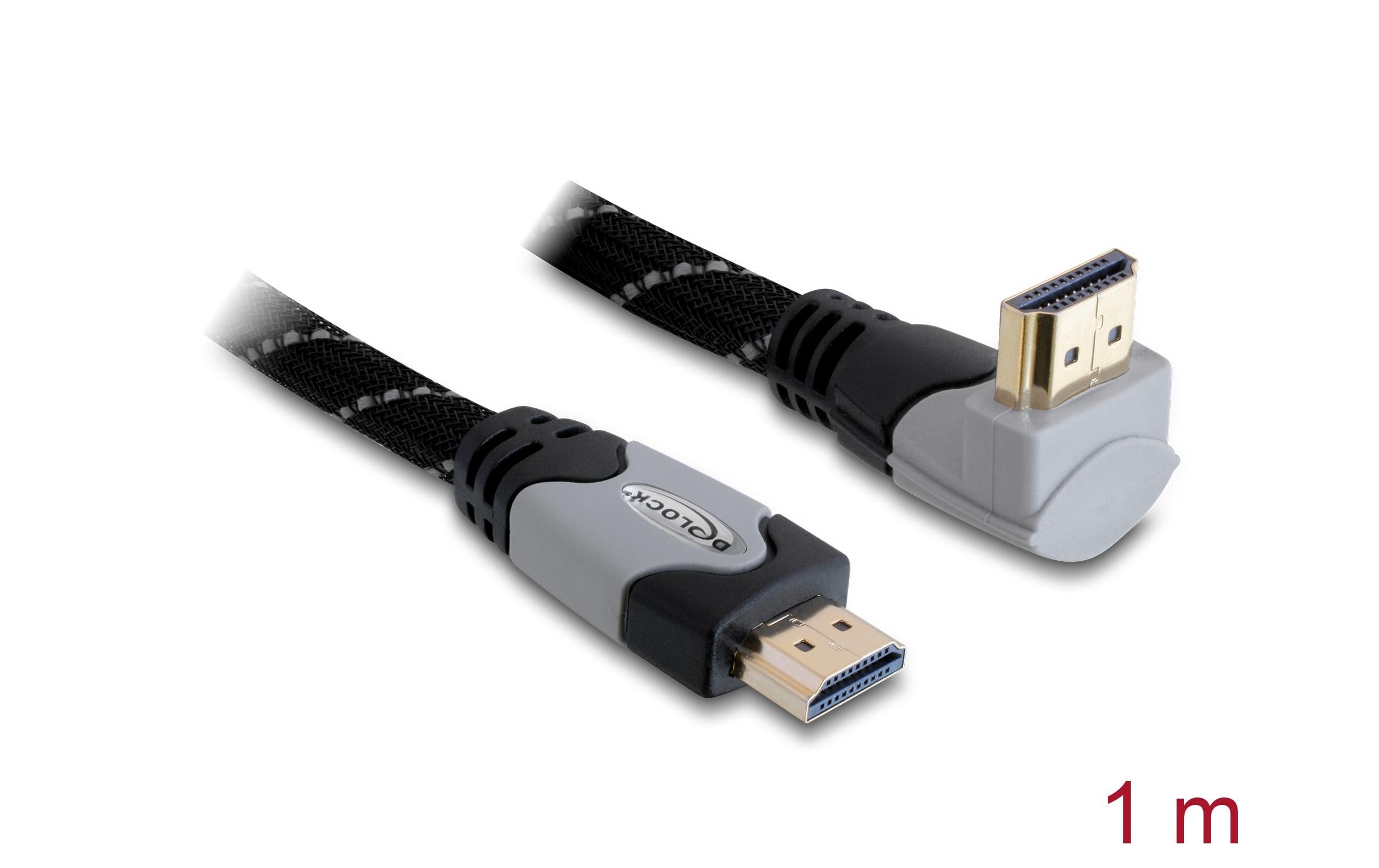 1486080_1 - Mediatech Delock HDMI-A zu HDMI-A Stecker/Stecker mit Ethernet, gewinkelt oben, 1m, grau