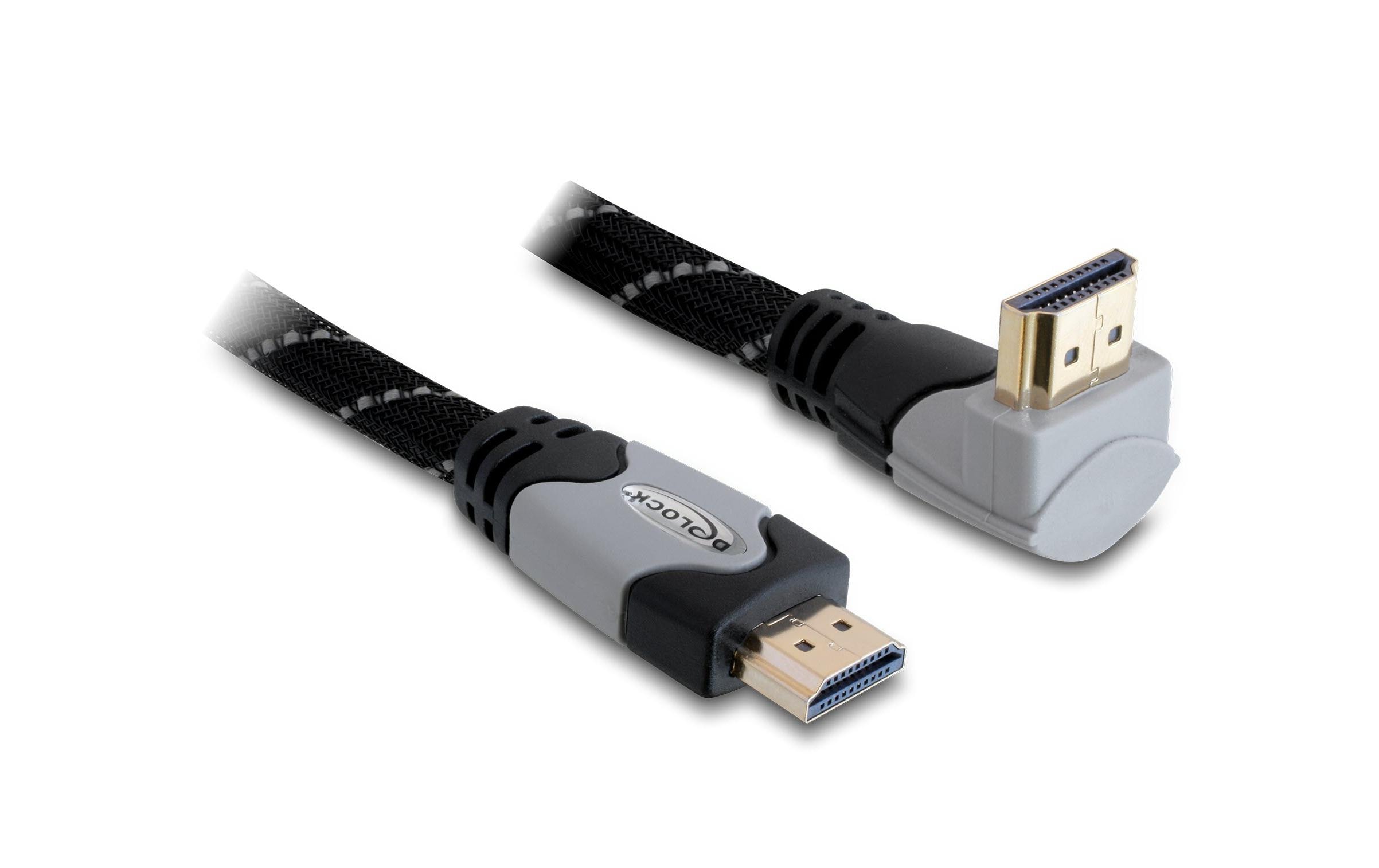 1486082 - Mediatech Delock HDMI-A zu HDMI-A Stecker/Stecker mit Ethernet, gewinkelt oben, 3m, grau kaufen Schweiz | Mediatech.ch
