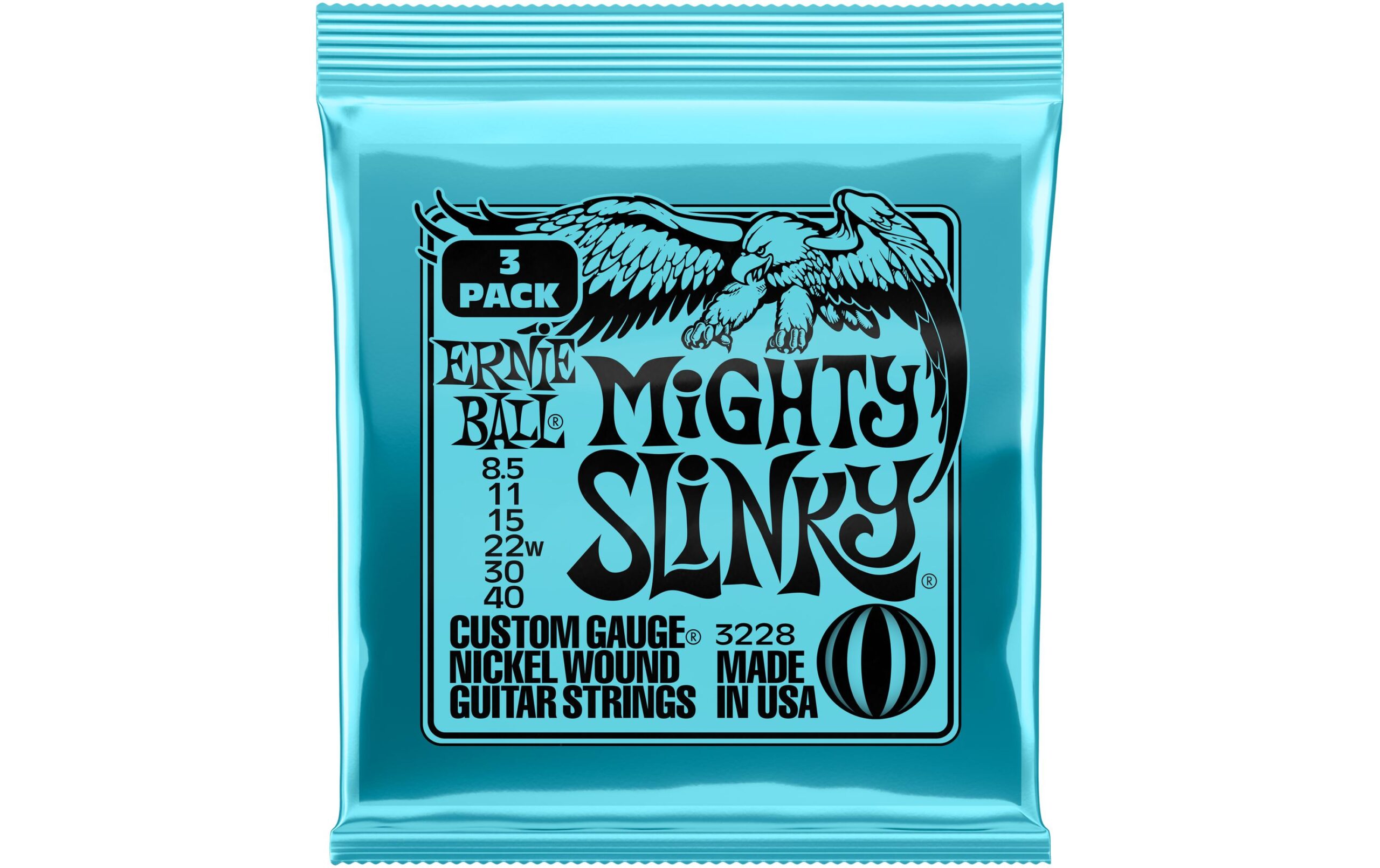 1501664 - Mediatech Ernie Ball 3228 Slinky Nickel, 3er Pack E-Gitarren Saitensatz, Mighty 8,5-40
