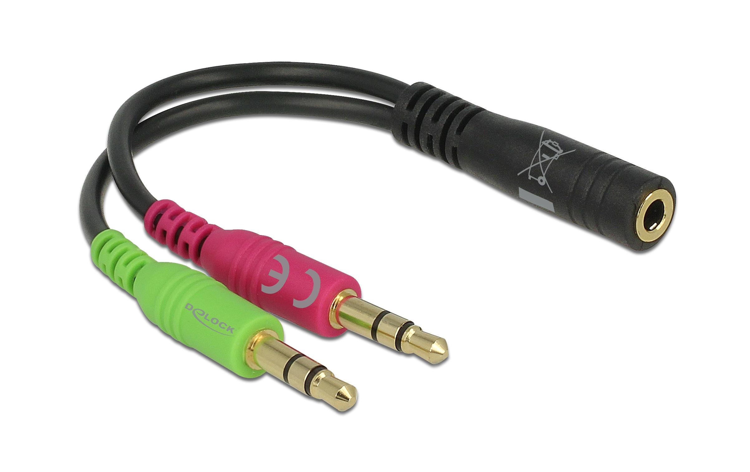 1503808 - Mediatech Delock Headset Adapter 1x3.5mm 4 Pin Klinkenbuchse zu 2x3.5mm 3Pin Stecker kaufen Schweiz | Mediatech.ch