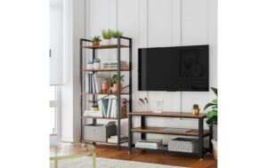 1508809_3 - Mediatech Vasagle Regal Vintagebraun-Schwarz,5 Ebenen 66x30x153 cm (LxBxH), Traglast p.Ebene 10kg