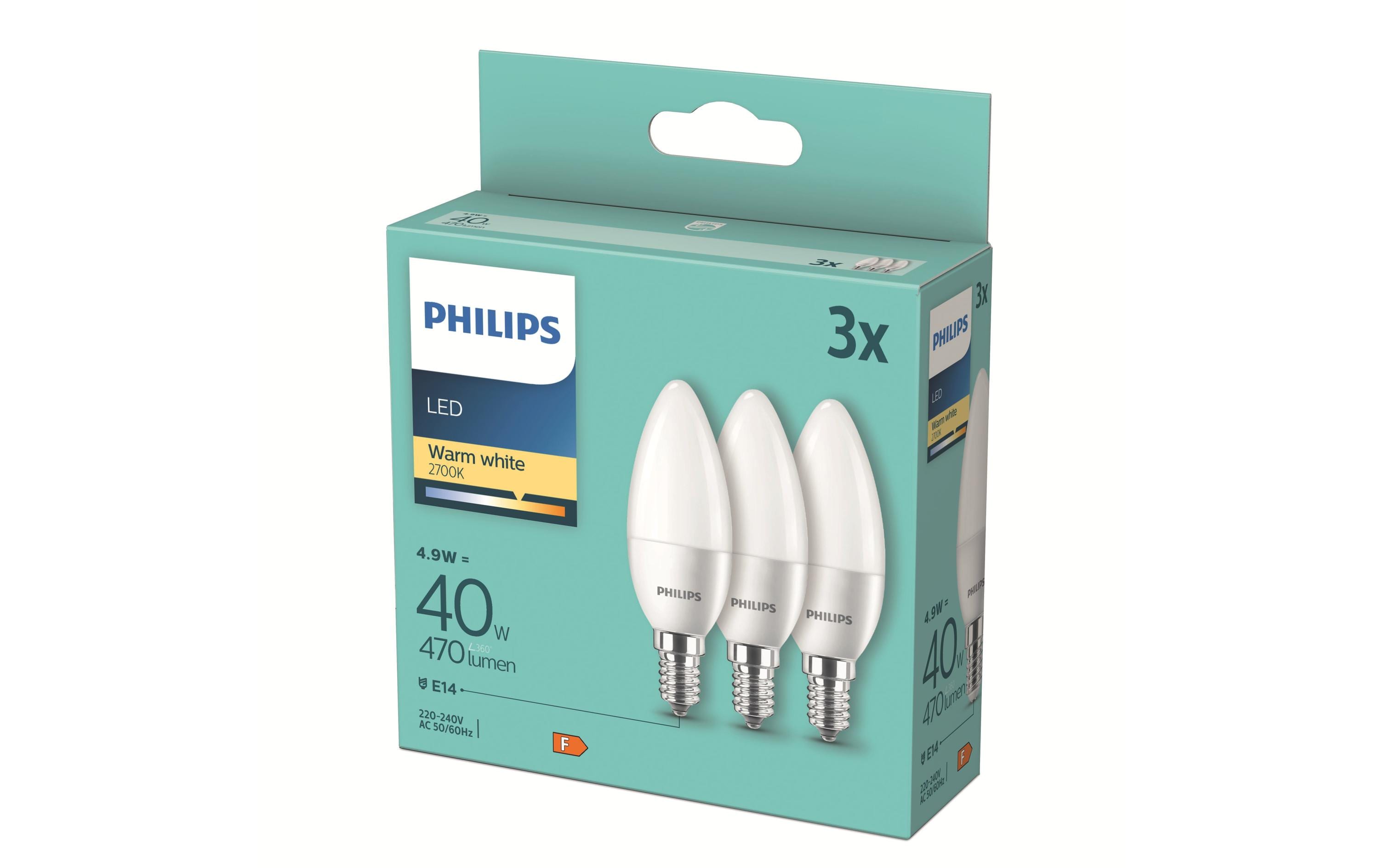 1509870_1 - Mediatech Philips LED Lampe 5.5W (40W) E14, B35, 470lm, 2700K, matt, 3er