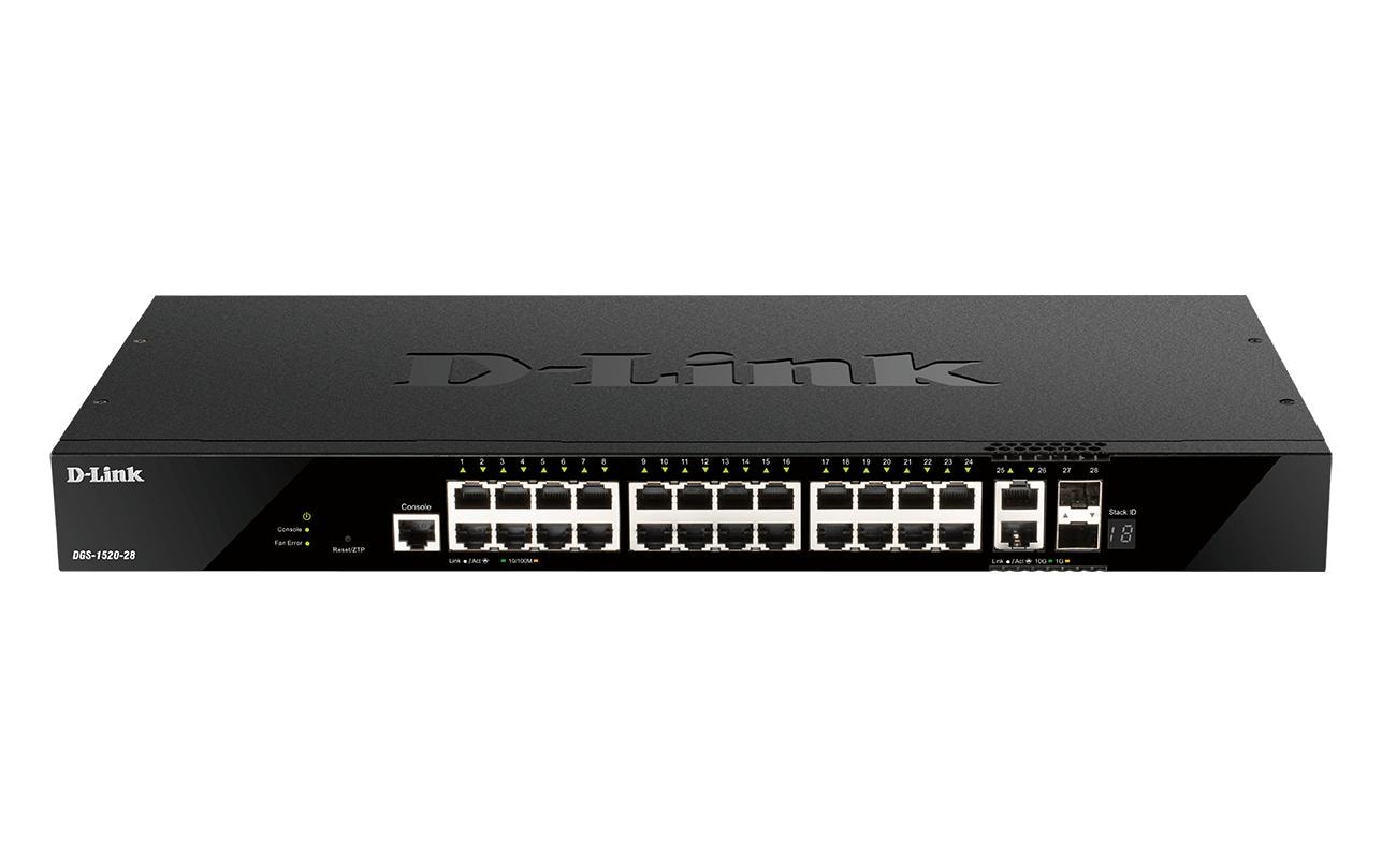 1540138 - Mediatech D-Link DGS-1520-28/E: 28 Port Smart Switch 24xGigabit, 2x10GE, 2xSFP+ , L3 Stackabel