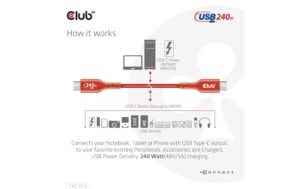 Club 3D, Kabel USB Typ-C USB-IF Zert. PD 240W, 3m