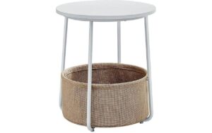 Songmics Beistelltisch mit Korb, Weiss-Natur 50x45cm, Korb 18.2x39.6 cm, Traglast 35 kg