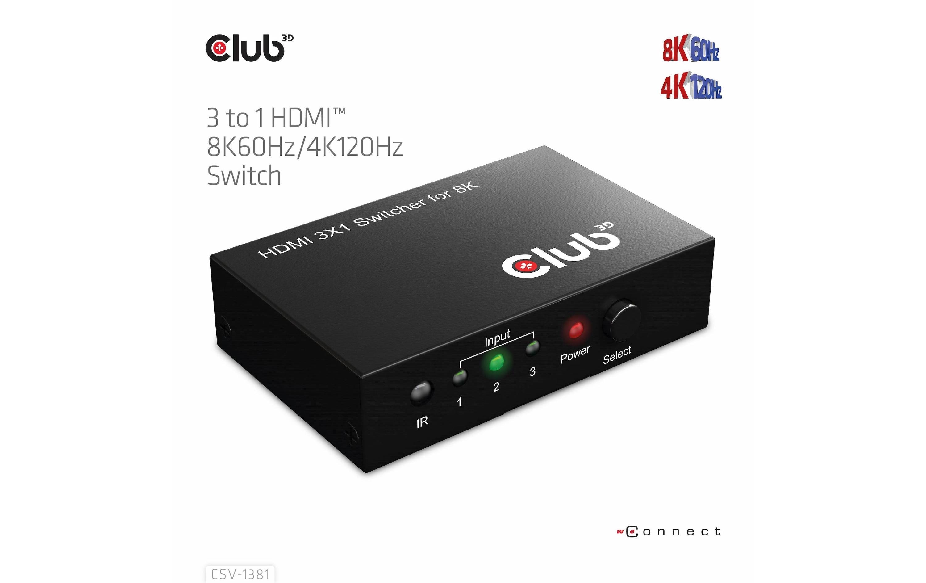 1565925_1 - Mediatech Club 3D 3 Port HDMI Umschalter Videoauflösungen bis zu 8K60Hz oder 4K120Hz