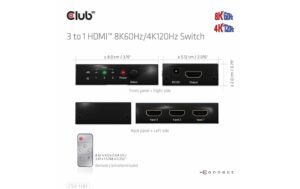 1565925_6 - Mediatech Club 3D 3 Port HDMI Umschalter Videoauflösungen bis zu 8K60Hz oder 4K120Hz