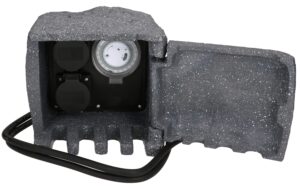 1566257_5 - Mediatech Max Hauri Gartensteckdose 2x Typ 13 IP55, Zeitschaltuhr, Steinoptik grau