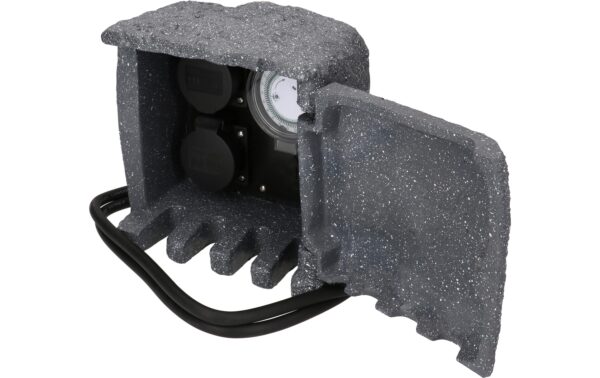 1566257_6 - Mediatech Max Hauri Gartensteckdose 2x Typ 13 IP55, Zeitschaltuhr, Steinoptik grau