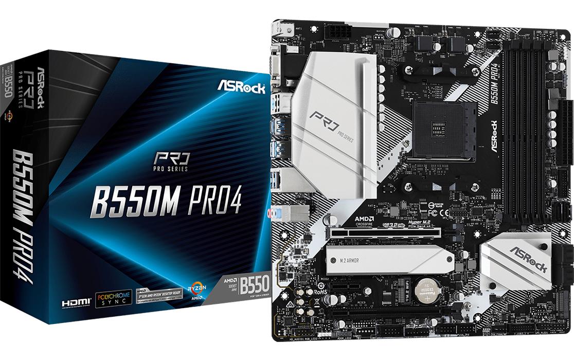 ASRock B550M PRO 4, mATX, AM4 AMD B550, 4x DDR4, PCI-E 4.0