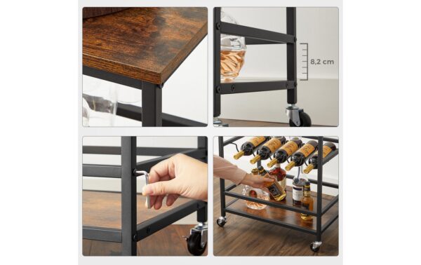 Vasagle Bartrolley mit Flaschenhalterung 60x40x75 cm (LxBxH), Holz, Stahl