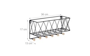 1594792_2 - Mediatech relaxdays Wandregal mit Korb Eisen, 17 x 36 x 13 cm (HxBxT), Schwarz
